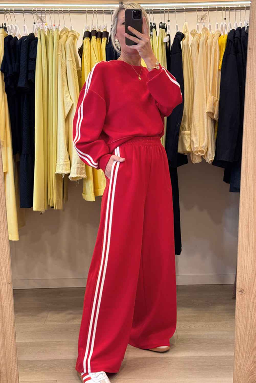 Gray Morn Varsity Striped Detail Cropped Pullover Wide Leg Pants 2pcs Outfit