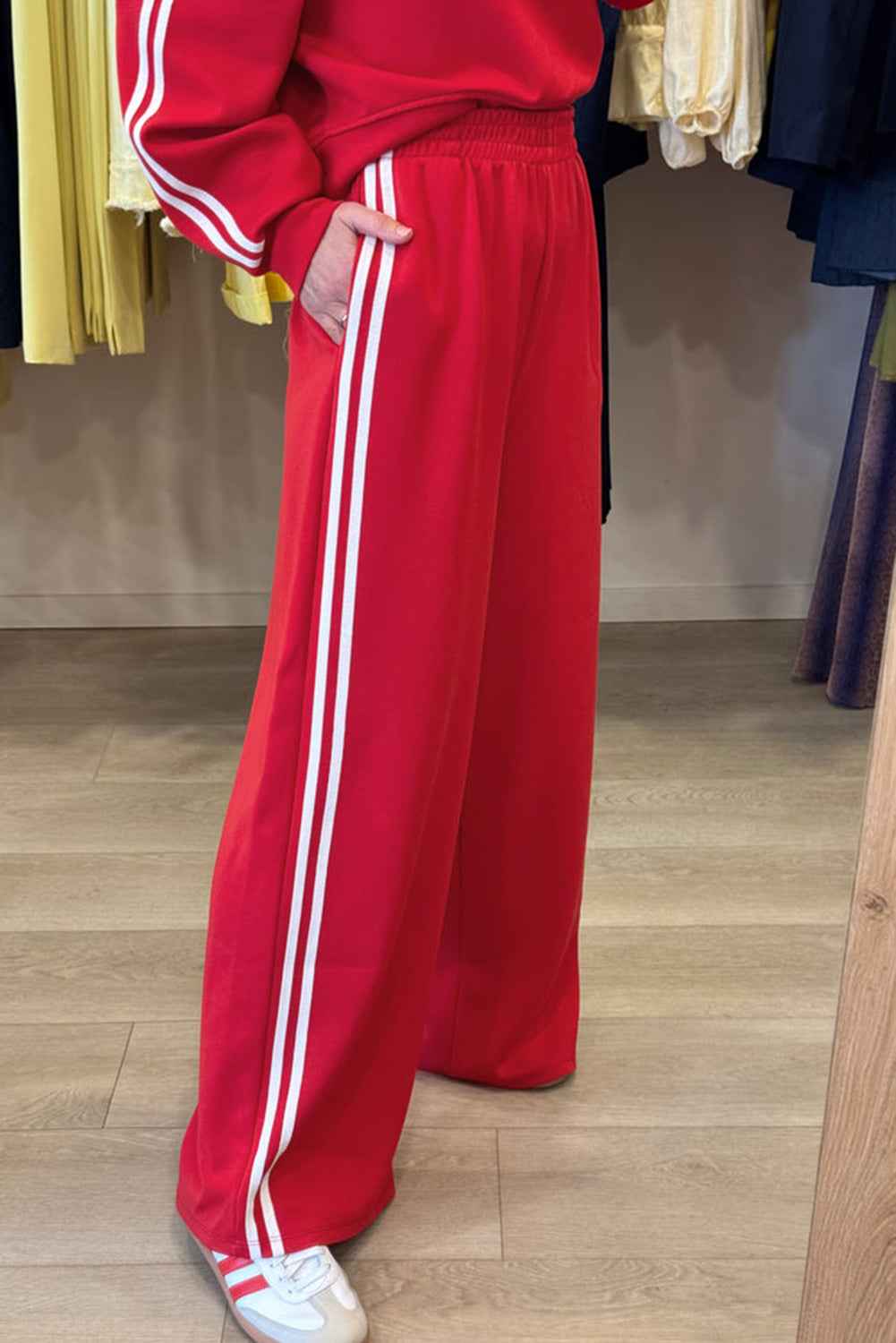Gray Morn Varsity Striped Detail Cropped Pullover Wide Leg Pants 2pcs Outfit
