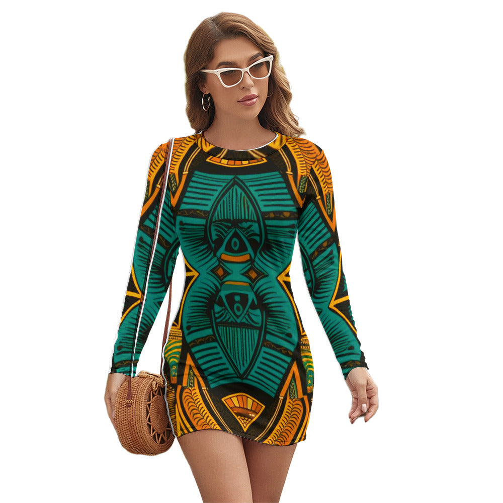 Women's Mini Long Sleeve Round Neck Slim Dress - 5 Styles Available