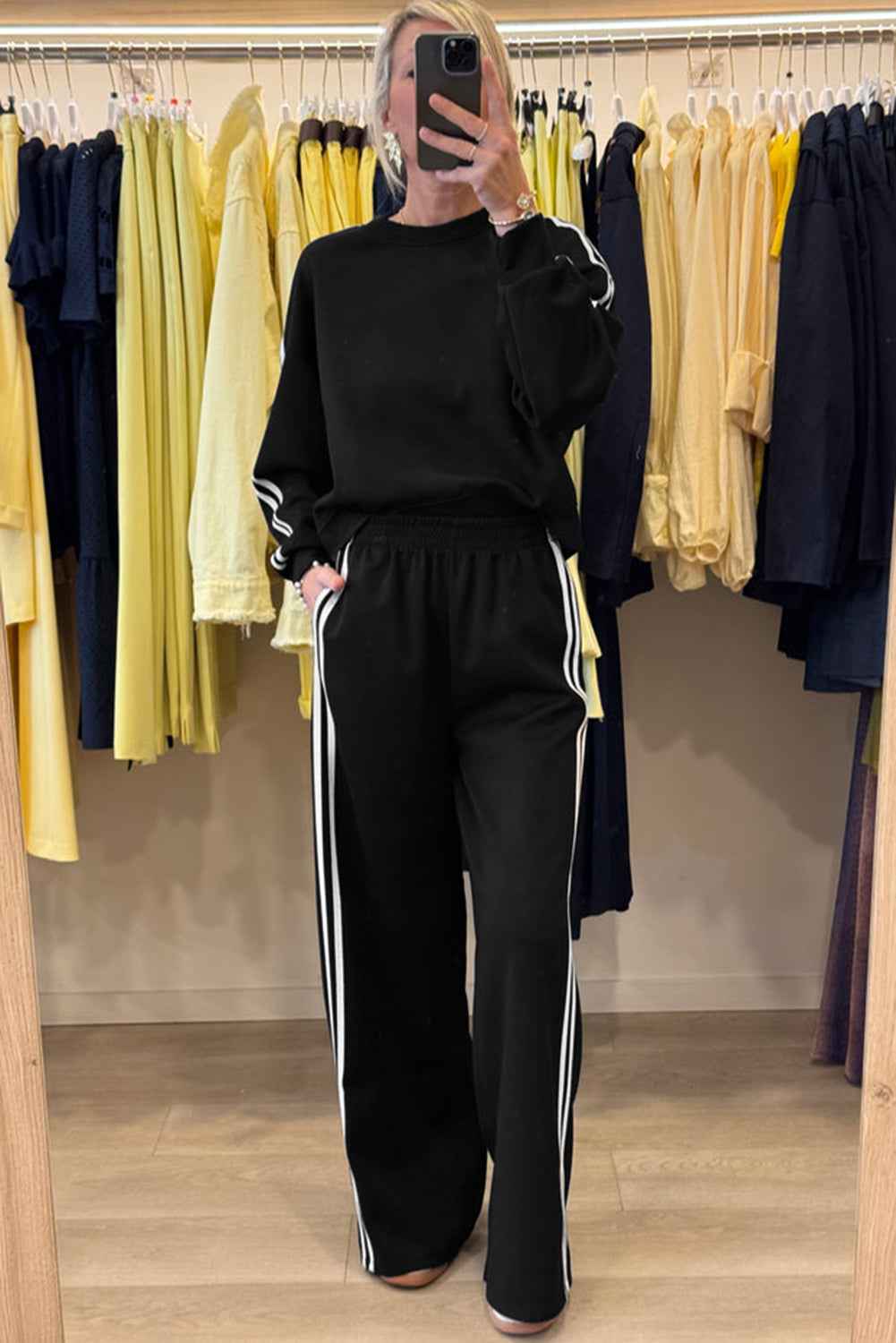 Gray Morn Varsity Striped Detail Cropped Pullover Wide Leg Pants 2pcs Outfit