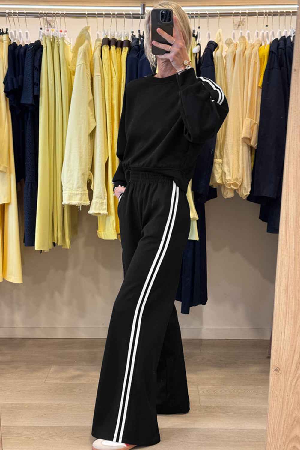 Gray Morn Varsity Striped Detail Cropped Pullover Wide Leg Pants 2pcs Outfit