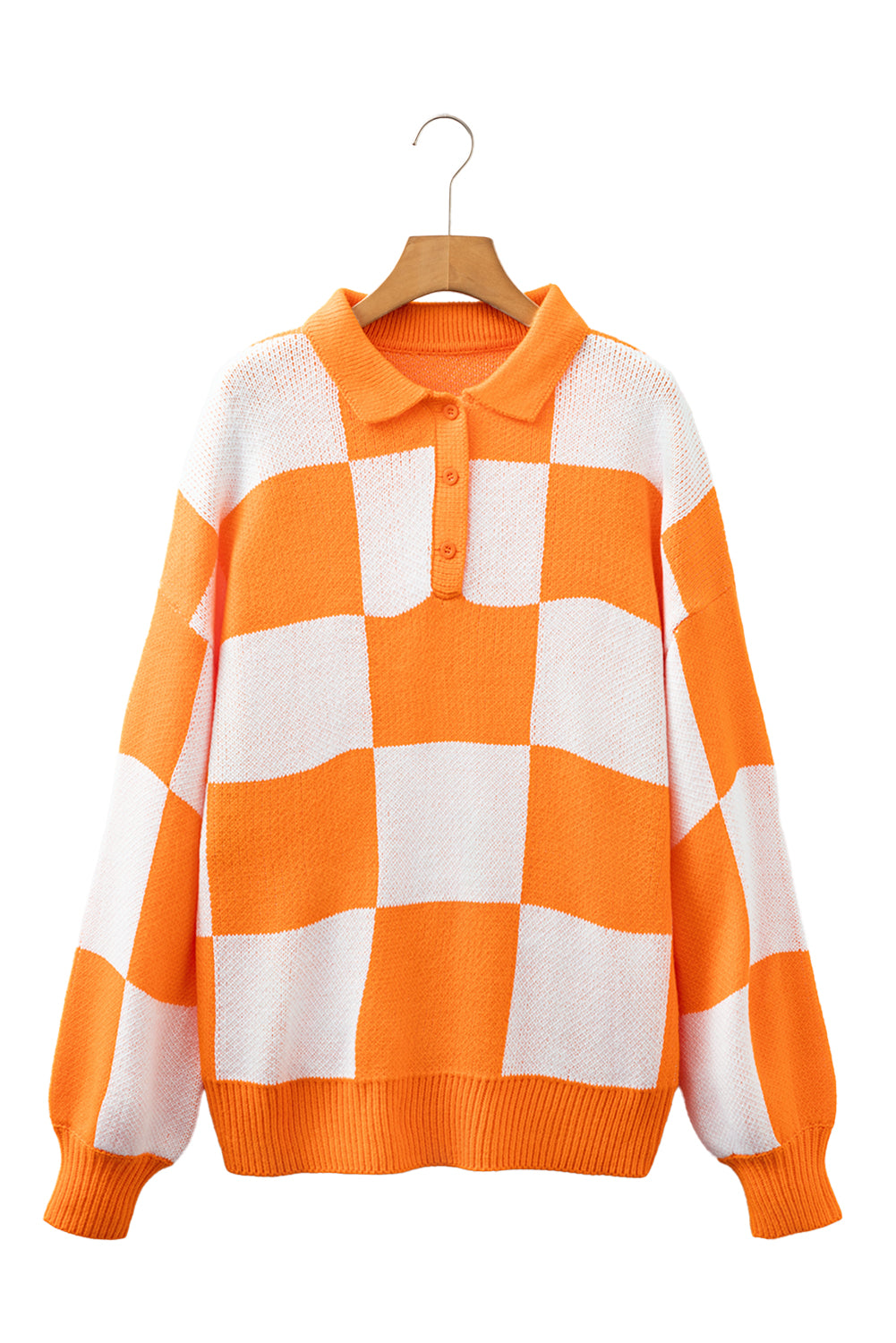 Mist Green Checkered V-Neck Collared Pullover Sweater