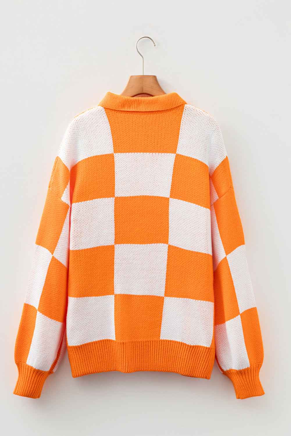 Mist Green Checkered V-Neck Collared Pullover Sweater