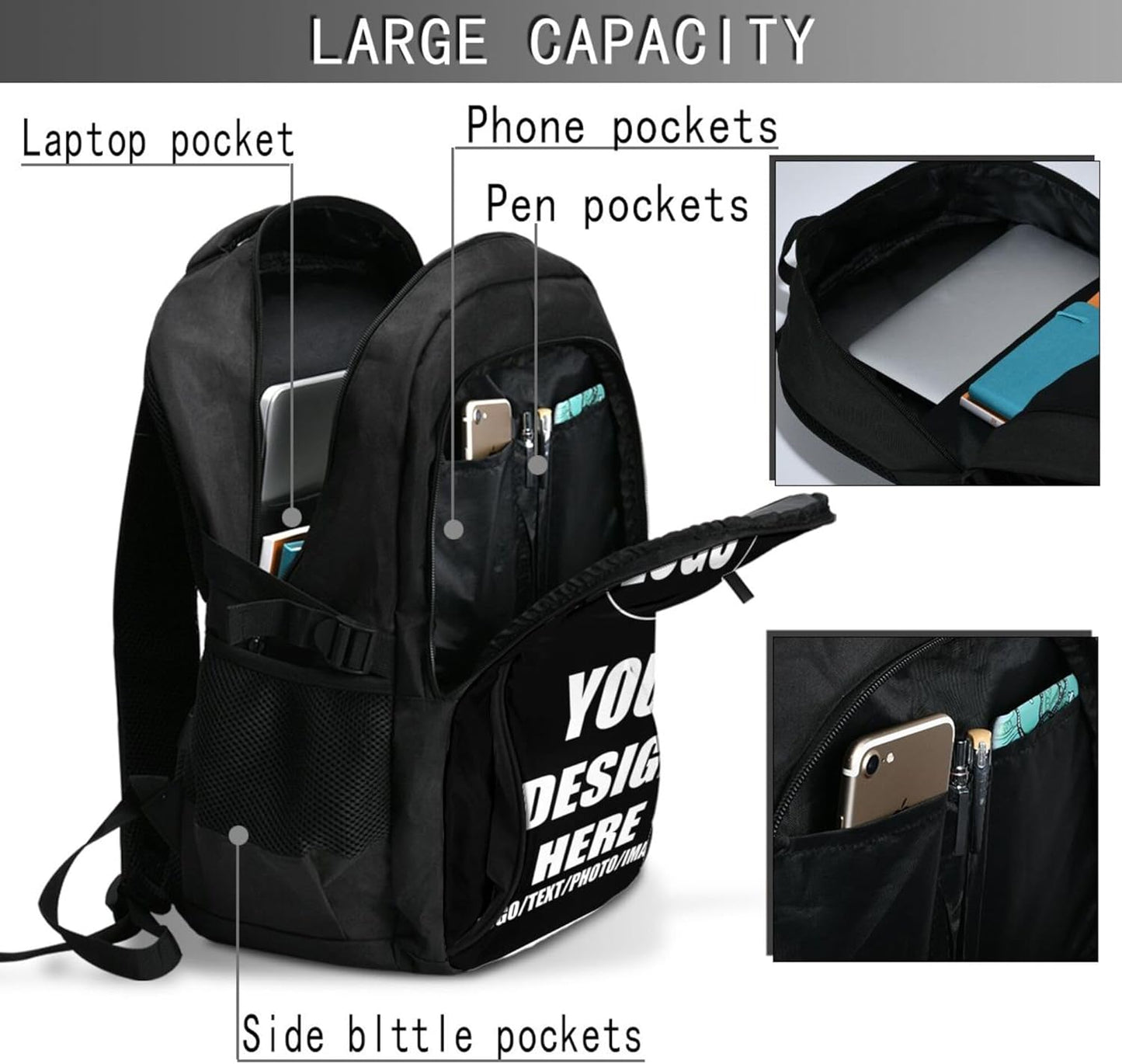 Graphic Custom Backpack Travel Cell Port  Luggage Strap Backpack Large-capacity for Women Men Customize Casual Travel Laptop