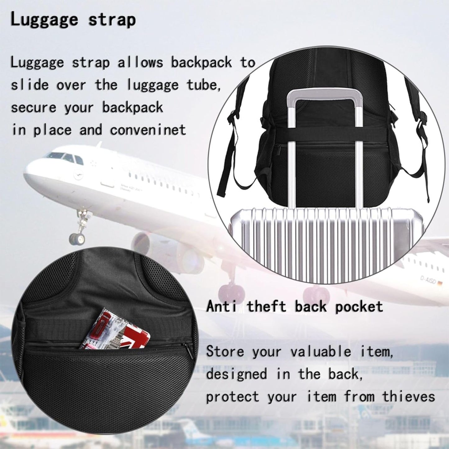 Graphic Custom Backpack Travel Cell Port  Luggage Strap Backpack Large-capacity for Women Men Customize Casual Travel Laptop
